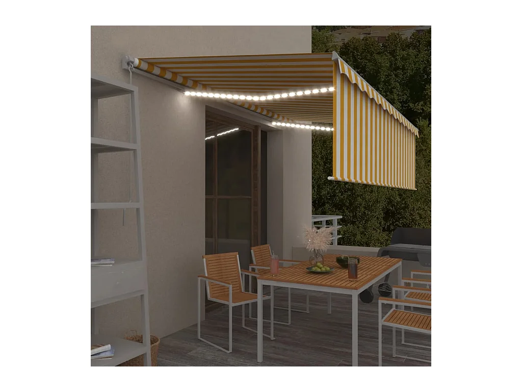 Markise Manuell Einziehbar mit Rollo  LED 5x3 m Gelb  Weiß