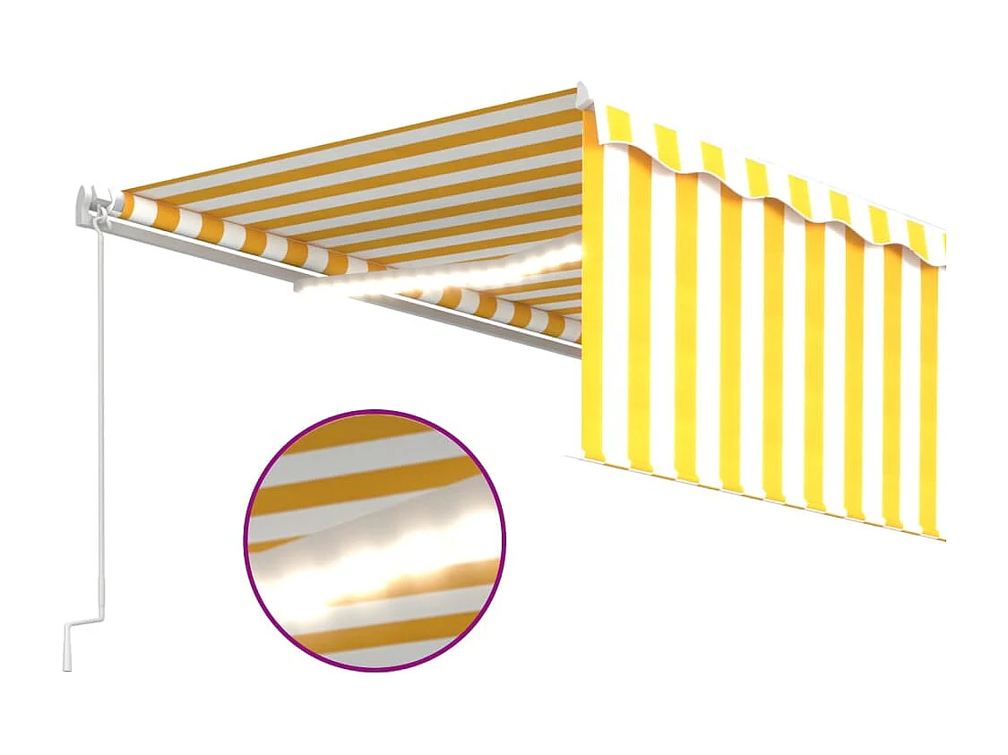 Markise Manuell Einziehbar mit Rollo  LED 5x3 m Gelb  Weiß