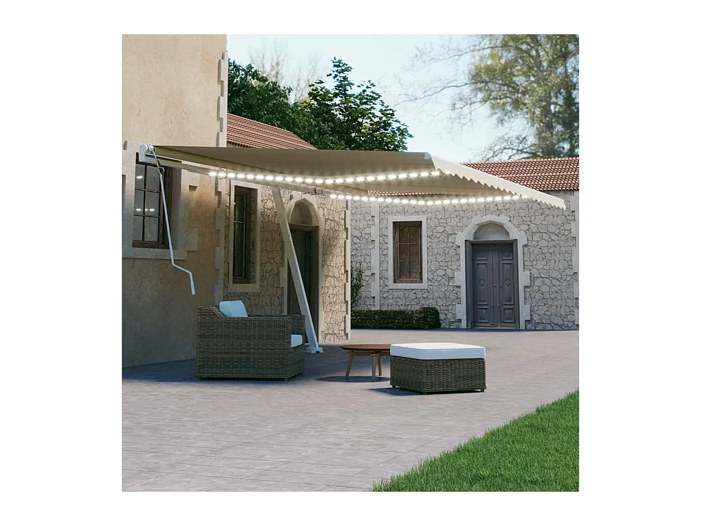 Auvent manuel rétractable avec LED 500x300 cm Crème