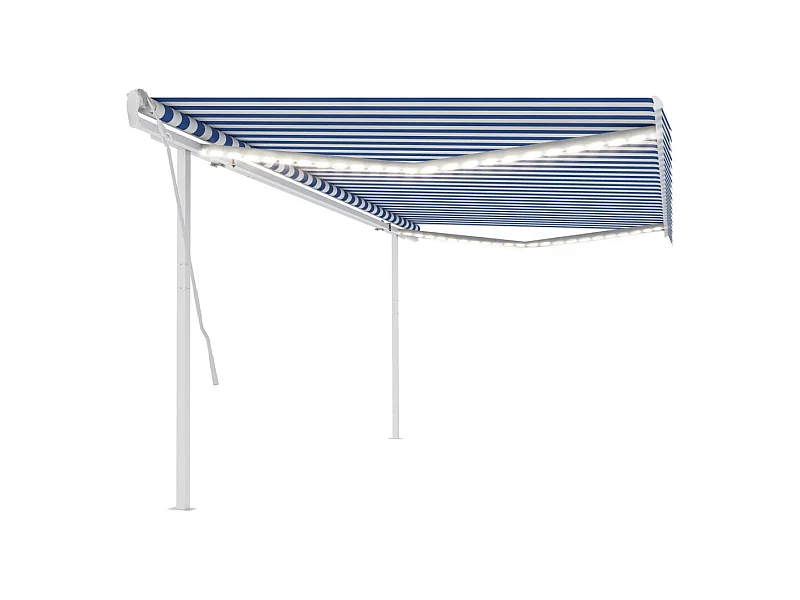 Markise Manuell Einziehbar mit LED 5x3 m Blau und Weiß