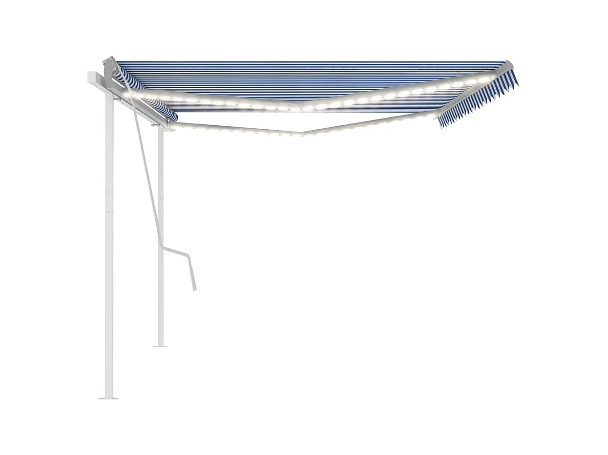 Toldo retráctil manual con luz LED azul y blanco 5x3 m