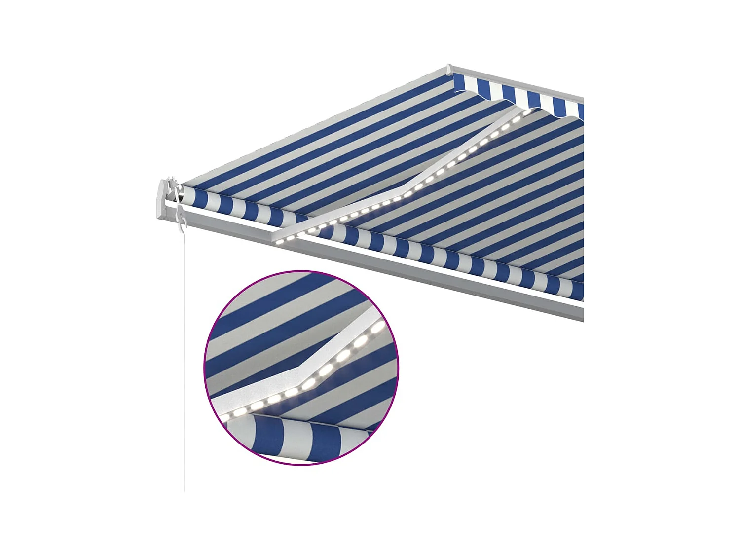 Toldo retráctil manual con luz LED azul y blanco 5x3 m