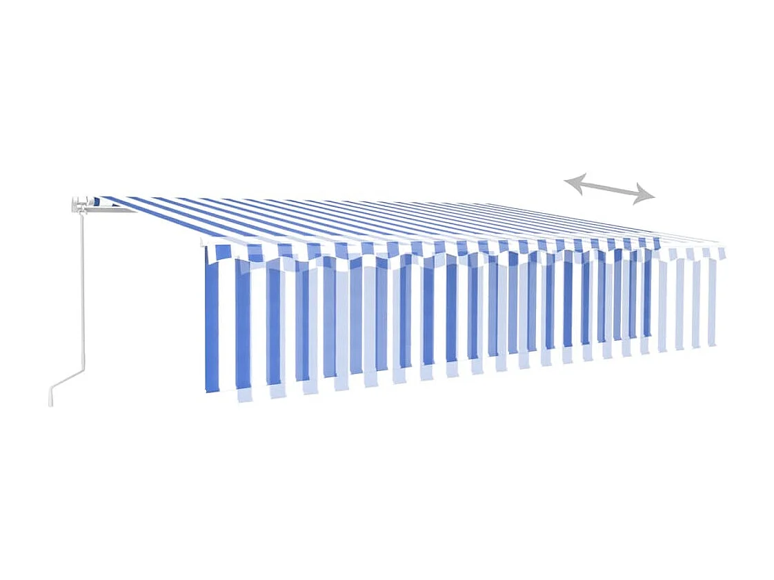 Toldo Retrátil Manual Azul e Branco com Estore e Iluminação LED para Espaços Externos
