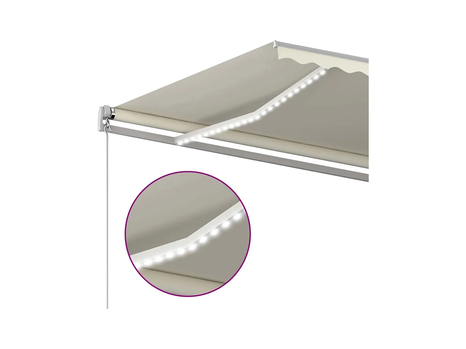 Toldo retráctil manual con luz LED color crema 600x300 cm