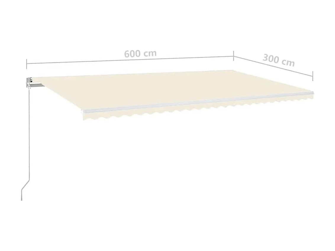 Toldo retráctil manual con luz LED color crema 600x300 cm