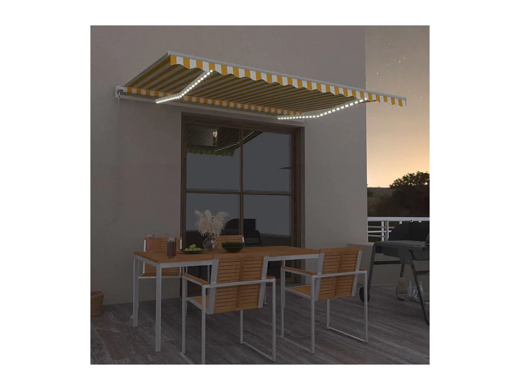 Toldo retráctil manual con LED amarillo y blanco 450x300 cm