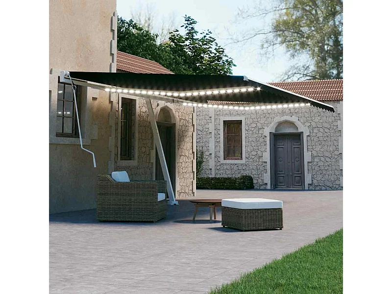 Markise Manuell Einziehbar mit LED 600x300 cm Anthrazit