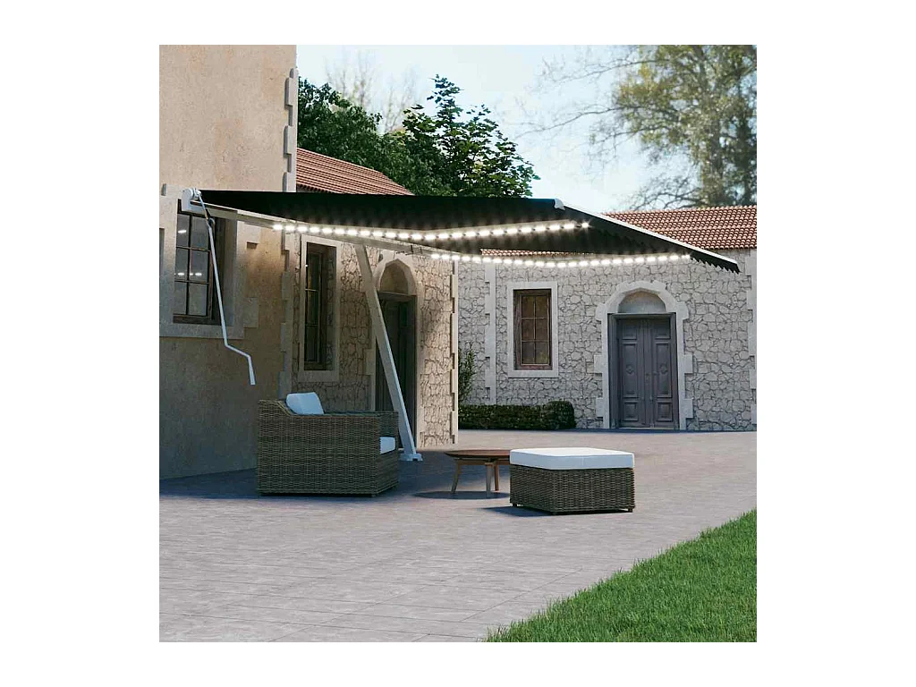 Markise Manuell Einziehbar mit LED 600x300 cm Anthrazit