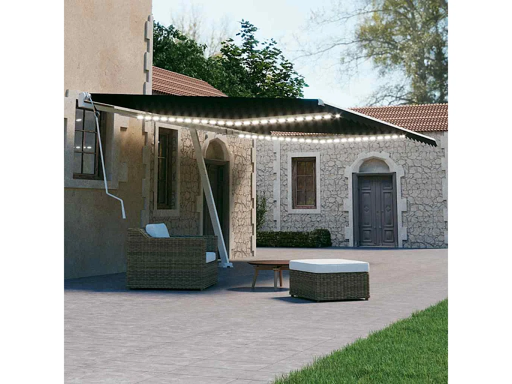 Toldo Retrátil Manual com LED e Estrutura Resistente 600x300 cm em Antracite