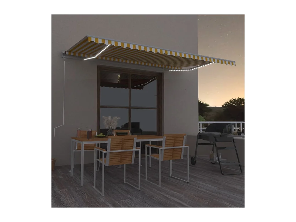 Markise Manuell Einziehbar mit LED 500x300 cm Gelb und Weiß