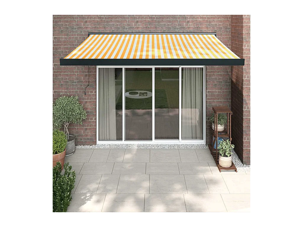 Toldo retráctil aluminio y tela blanco y amarillo 3x25 m