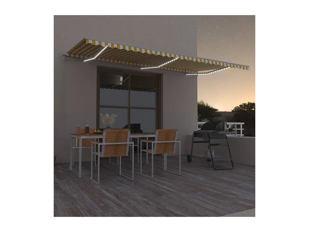 Auvent manuel rétractable avec LED 600x350 cm Jaune et blanc