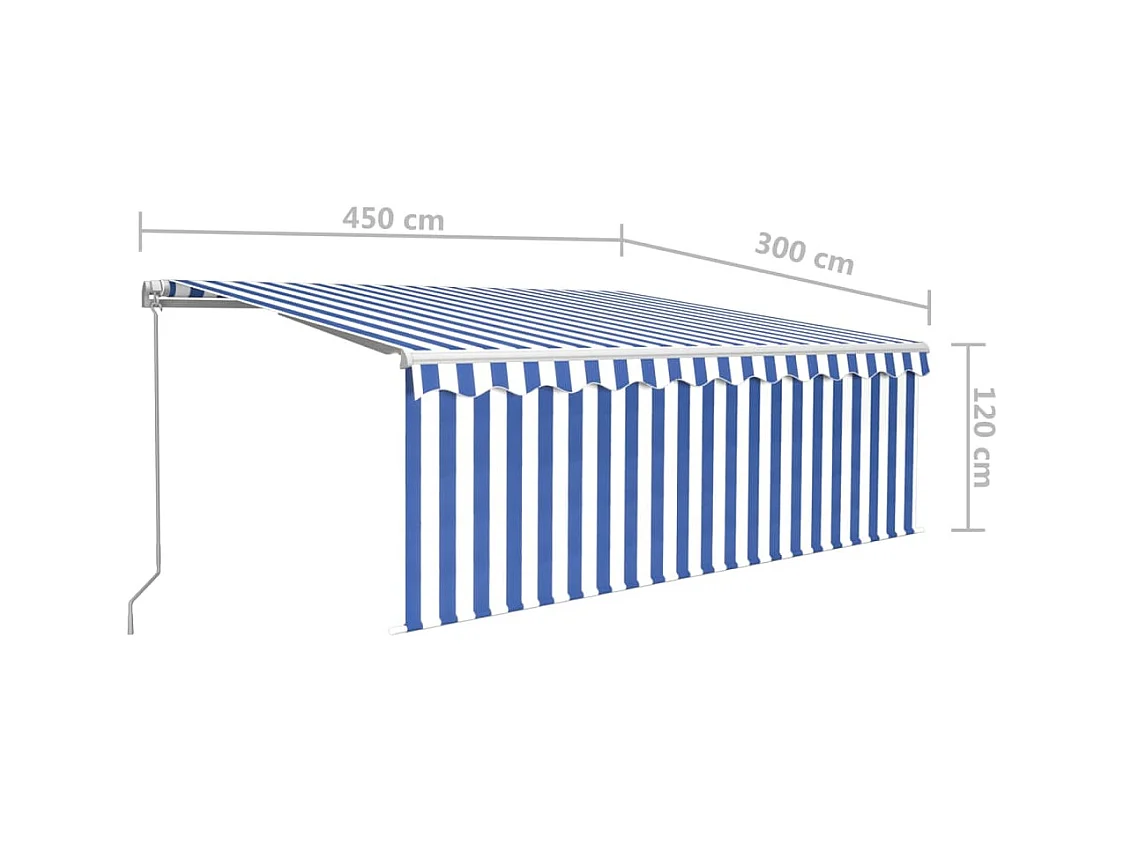 Auvent manuel rétractable avec store et LED 45x3 m Bleu blanc