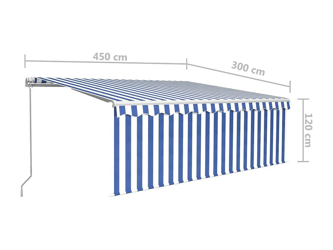 Auvent manuel rétractable avec store et LED 45x3 m Bleu blanc