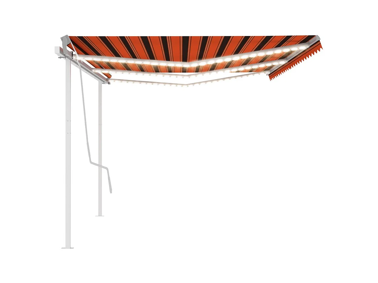 Toldo manual retráctil con luz LED naranja y marrón 6x3 m