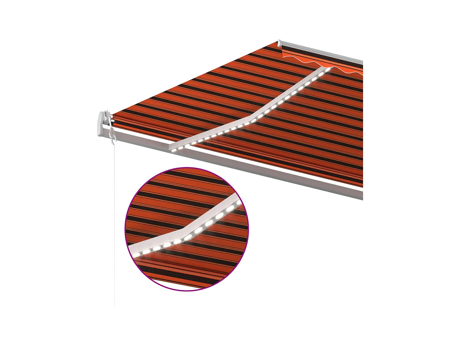 Toldo manual retráctil con luz LED naranja y marrón 6x3 m