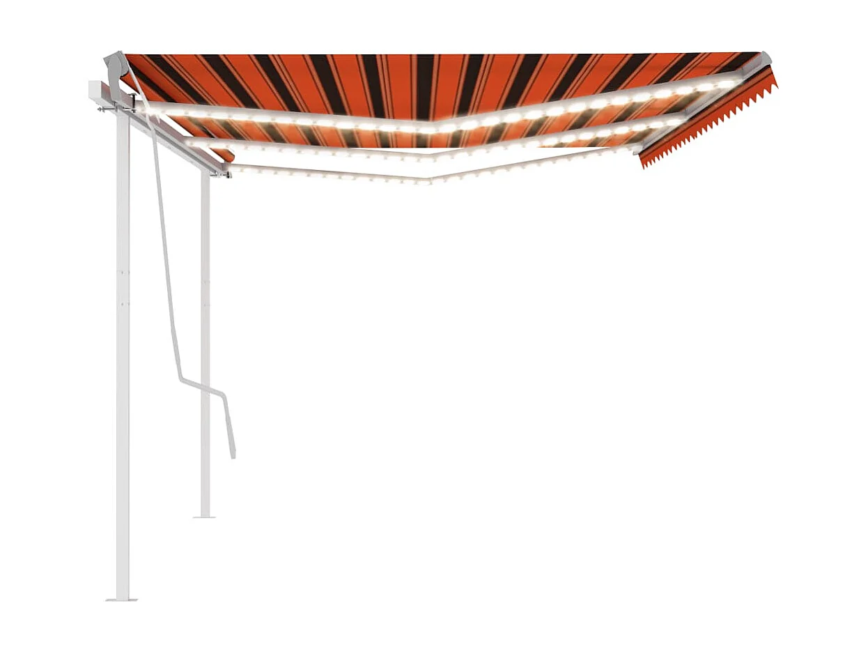 Toldo manual retráctil con luz LED naranja y marrón 6x3 m