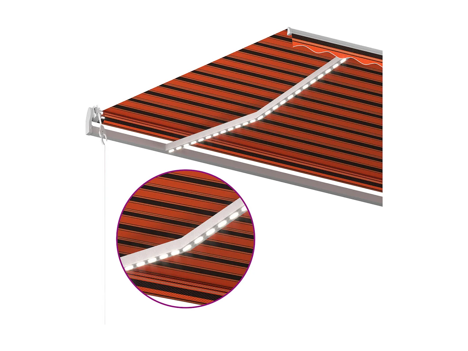 Toldo manual retráctil con luz LED naranja y marrón 6x3 m