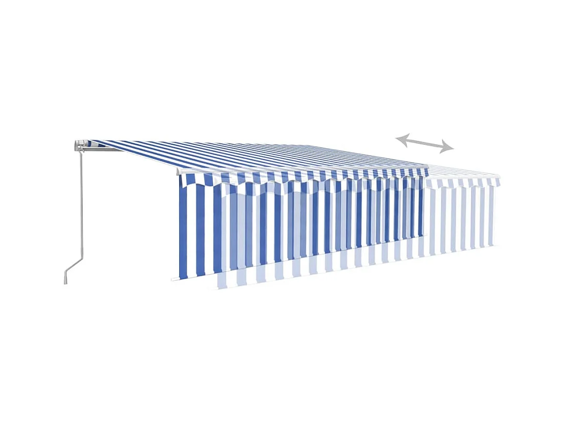Auvent rétractable manuel avec store et LED 5x3 m Bleu et blanc