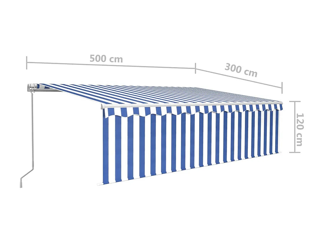 Toldo retráctil manual con persiana y LED azul y blanco 5x3 m