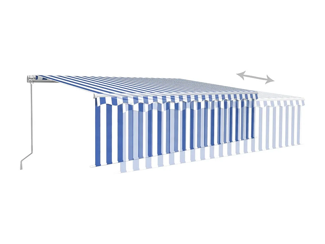 Markise Manuell Einziehbar mit Rollo  LED 5x3 m Blau  Weiß