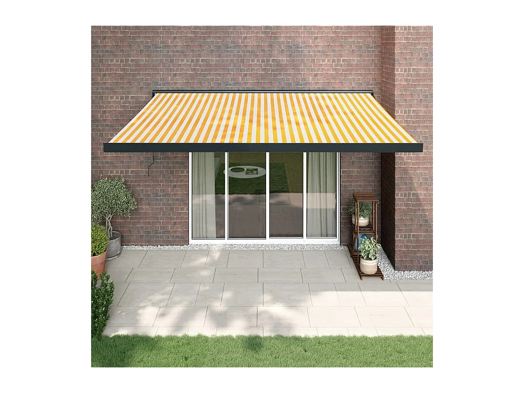 Auvent rétractable jaune et blanc 45x3 m tissu et aluminium