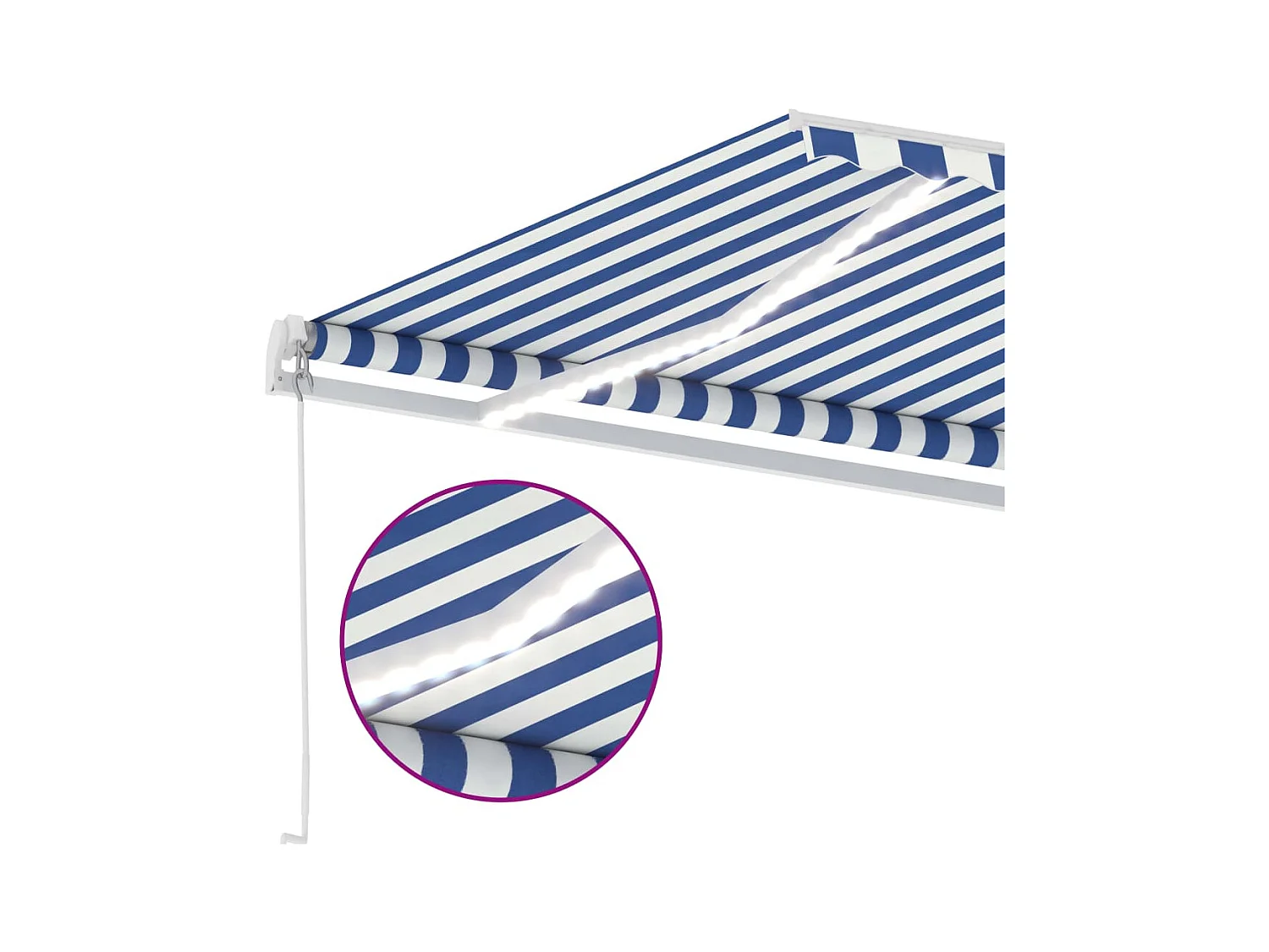Markise Manuell Einziehbar mit LED 500x300 cm Blau Weiß