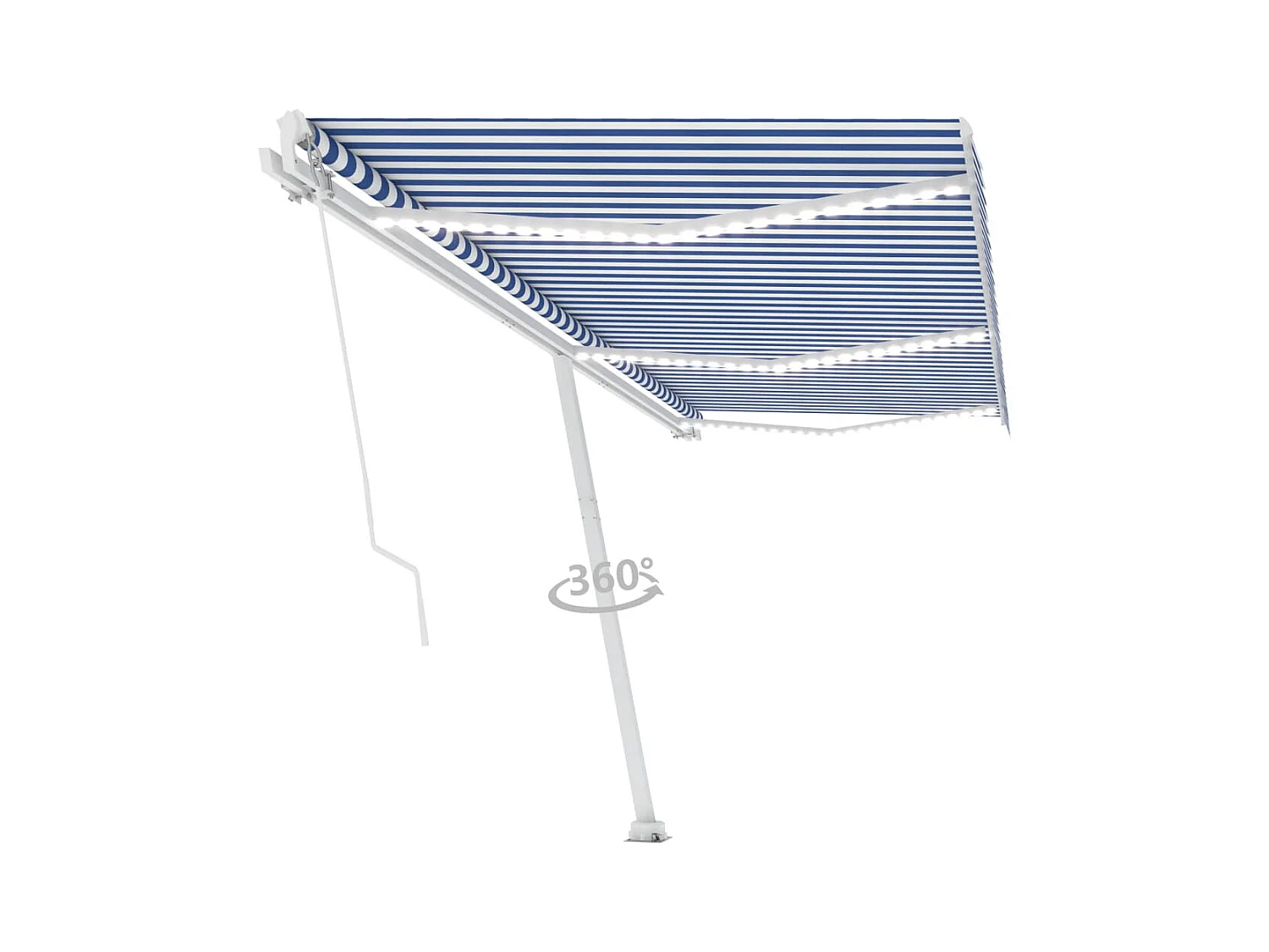 Toldo retráctil manual con luz LED azul y blanco 600x300 cm