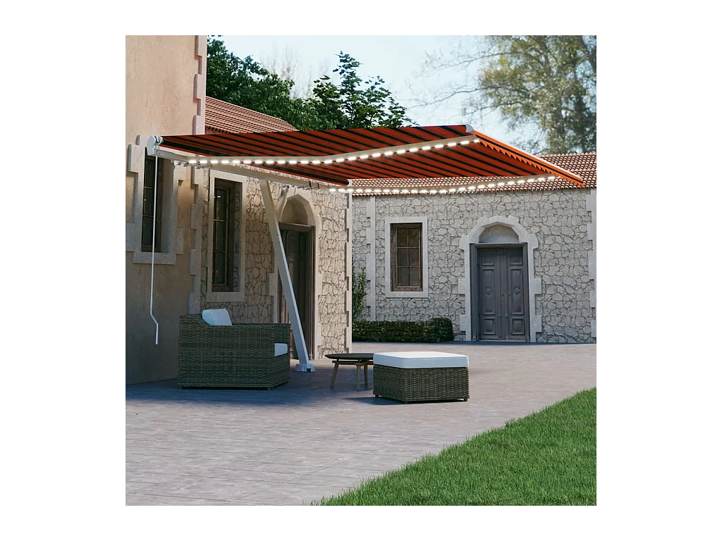Toldo retráctil manual con LED naranja y marrón 450x300 cm