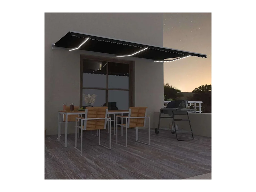 Markise Manuell Einziehbar mit LED 600x300 cm Anthrazit