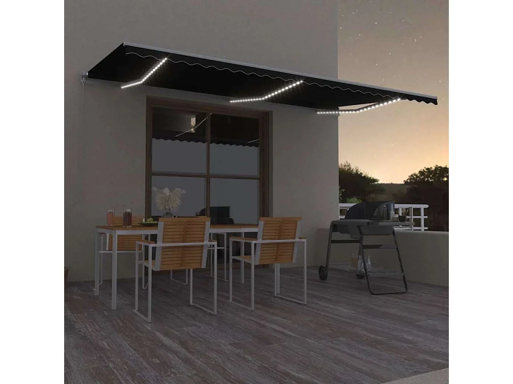 Toldo Retrátil Manual com Iluminação LED 600x300 cm Antracite para Espaços Externos