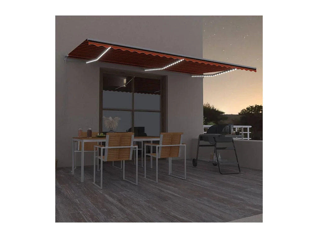 Toldo manual retráctil con luz LED naranja y marrón 600x300 cm