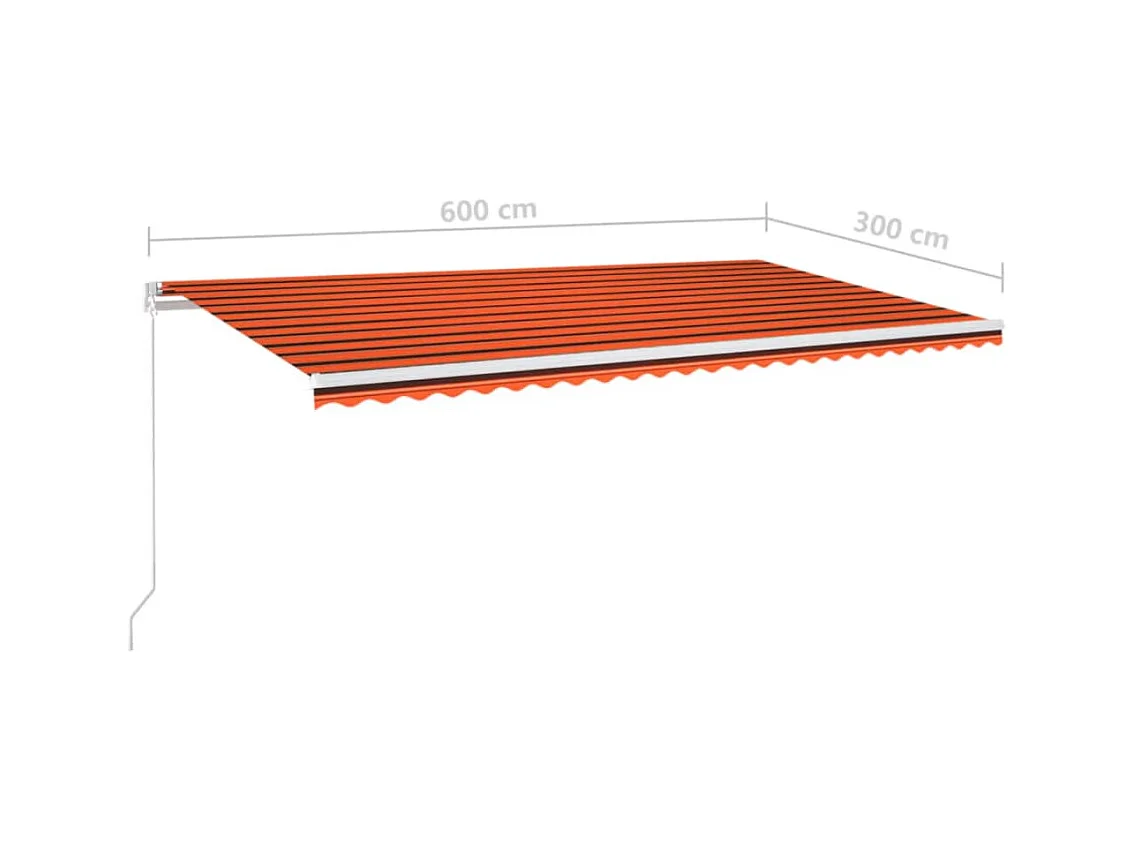 Toldo manual retráctil con luz LED naranja y marrón 600x300 cm
