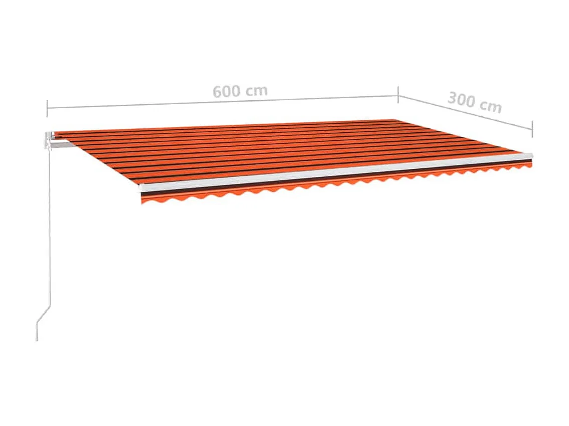 Toldo Retrátil Manual com Iluminação LED 600x300 cm em Laranja e Castanho