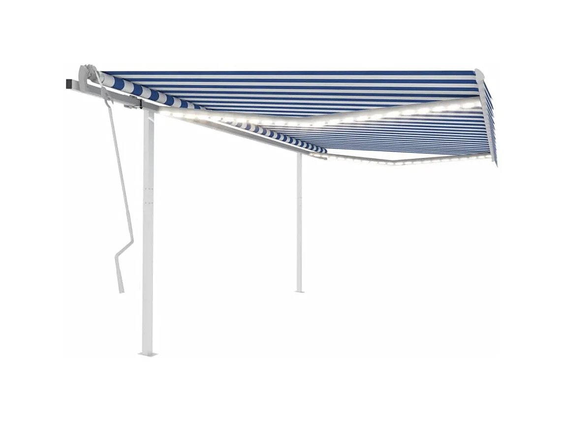 Markise Manuell Einziehbar mit LED 45x3 m Blau  Weiß