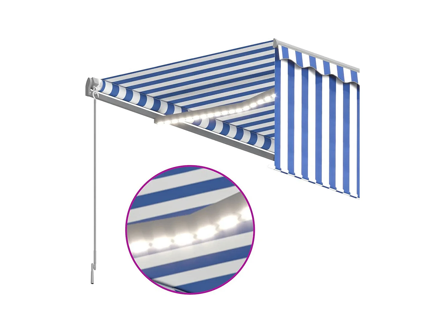 Toldo retráctil manual con persiana y LED azul y blanco 3x25 m