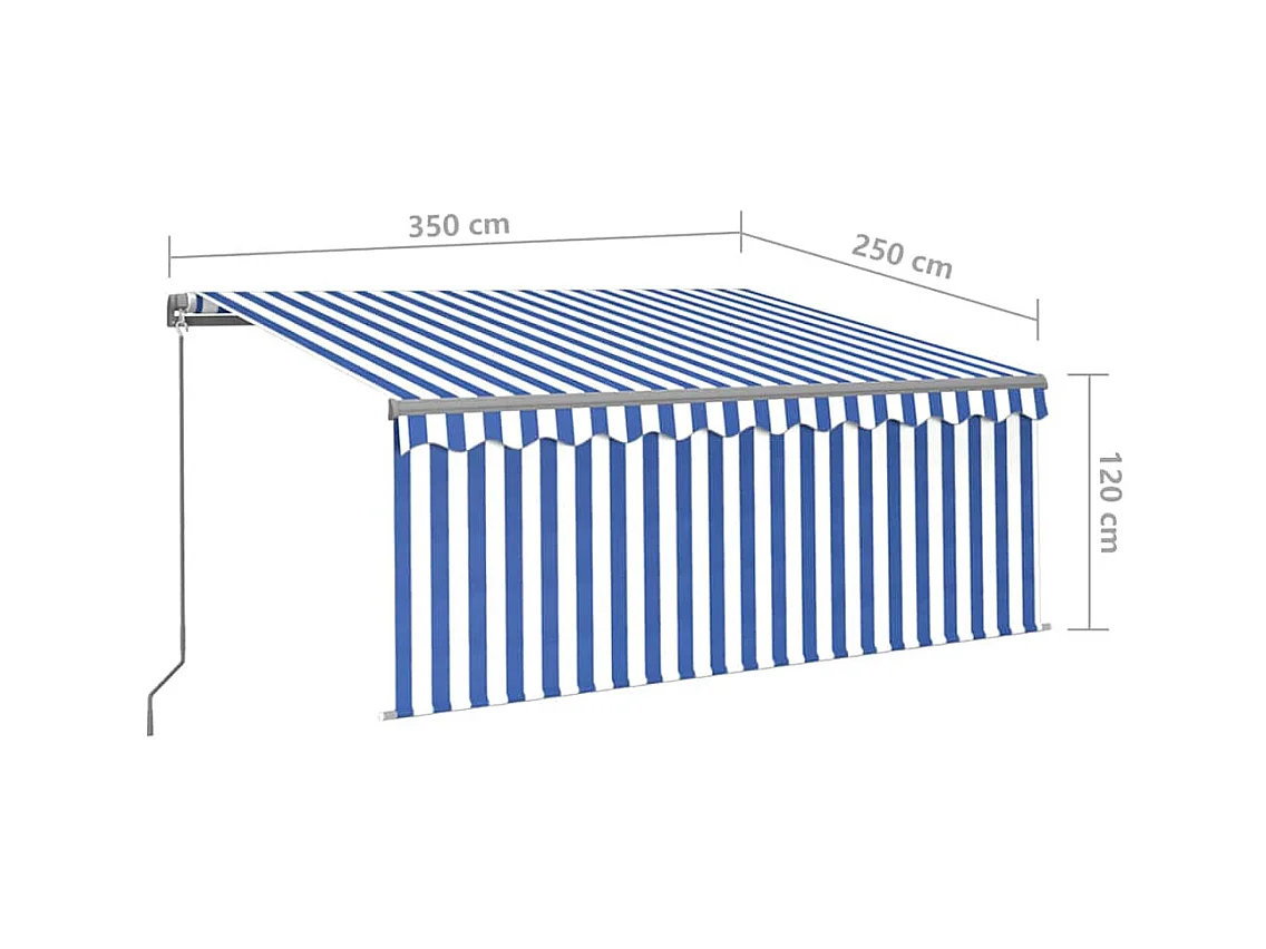 Toldo retráctil manual con persiana y LED azul y blanco 3x25 m
