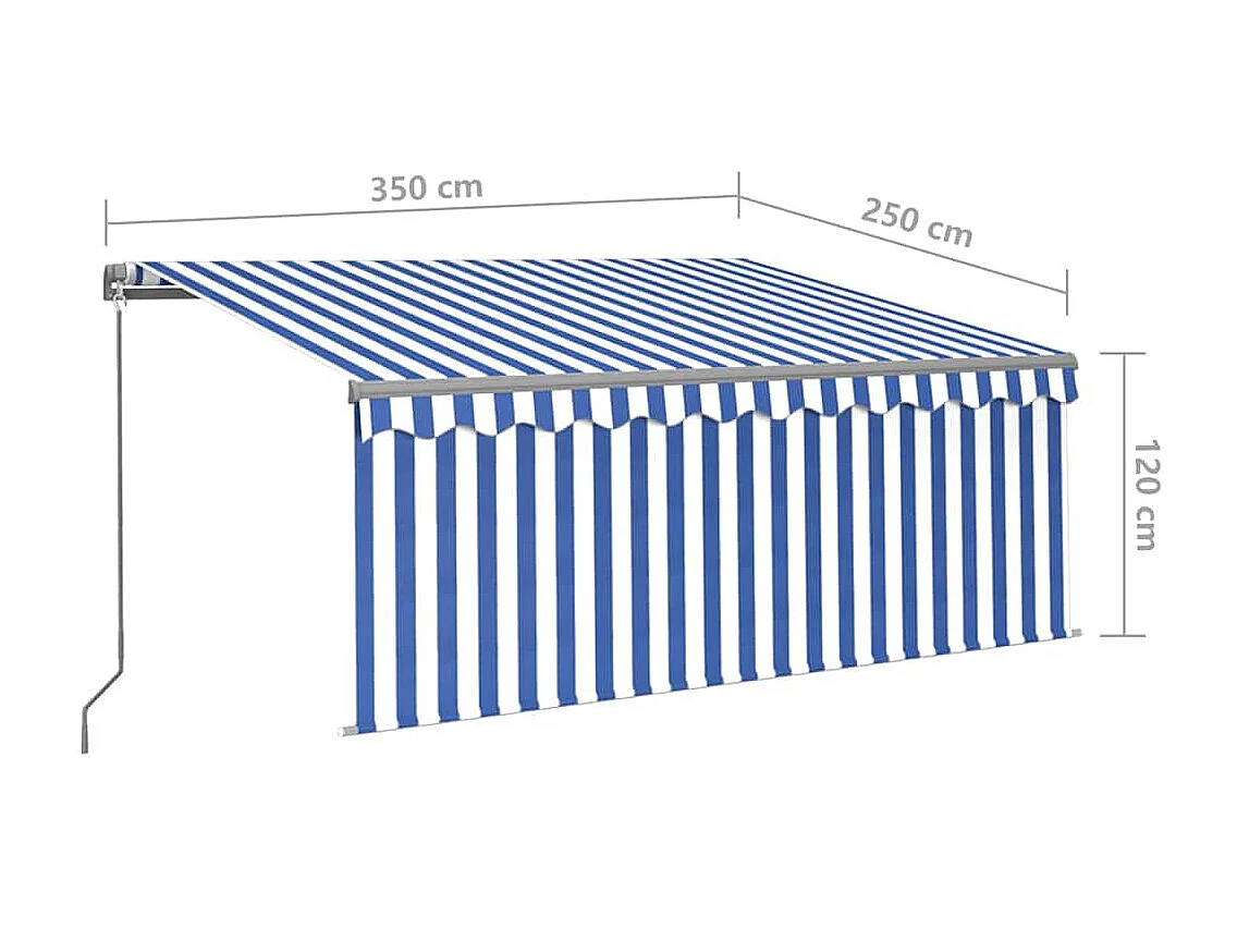 Markise Manuell Einziehbar mit Rollo  LED 35x25 m Blau Weiß