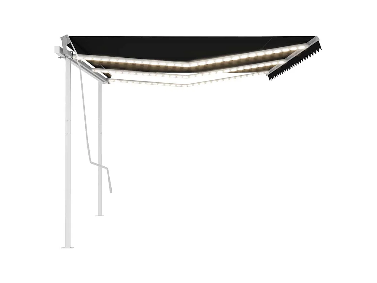 Toldo Retrátil Manual com LED Antracite 6x3m para Espaços Externos