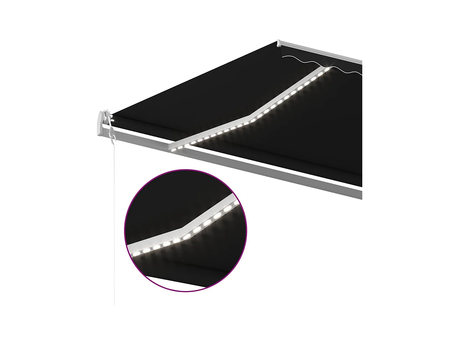 Toldo Retrátil Manual com LED Antracite 6x3m para Espaços Externos