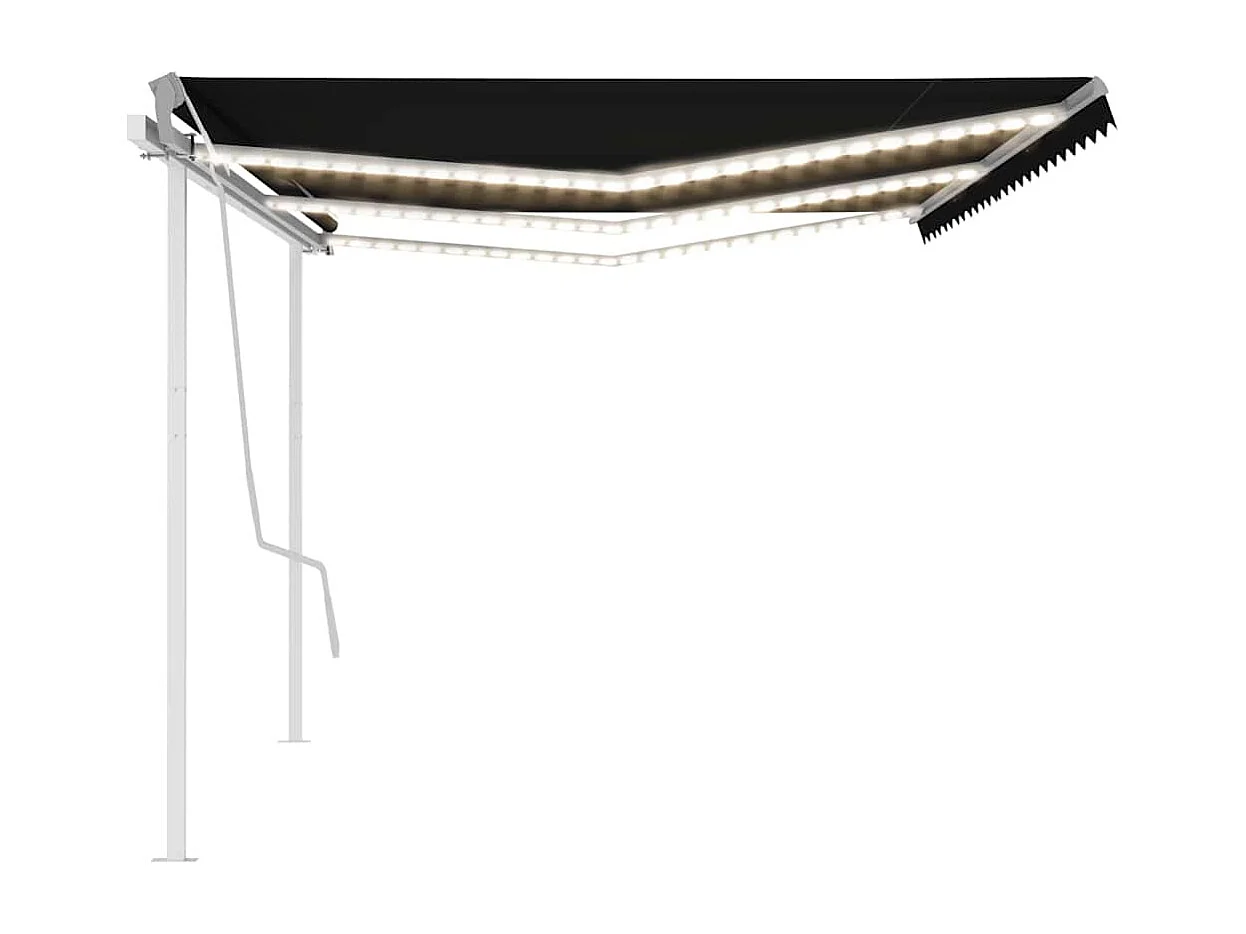 Toldo Retrátil Manual com LED Antracite 6x3m para Espaços Externos