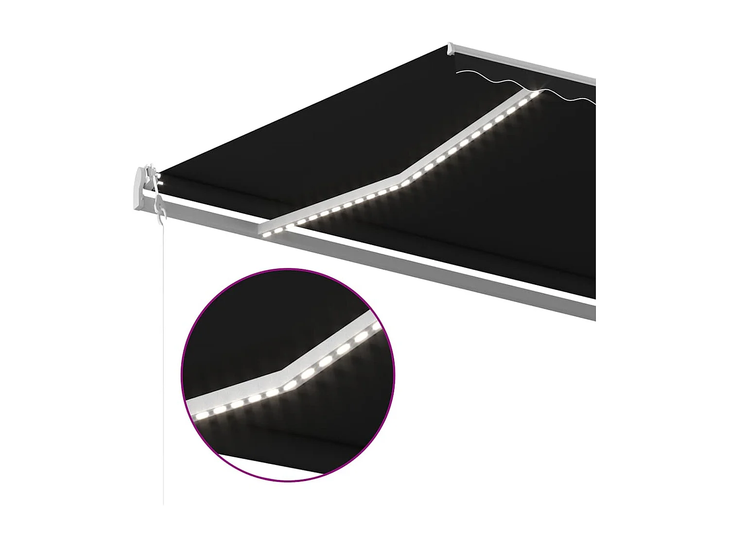 Toldo Retrátil Manual com LED Antracite 6x3m para Espaços Externos