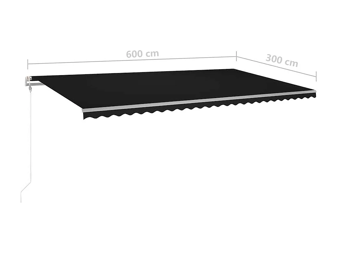 Toldo Retrátil Manual com LED Antracite 6x3m para Espaços Externos
