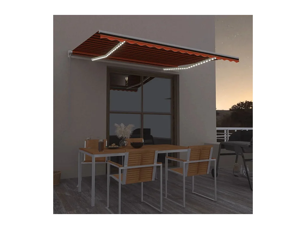 Markise Manuell Einziehbar mit LED 450x300 cm Orange und Braun