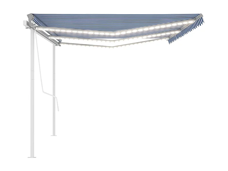 Markise Manuell Einziehbar mit LED 6x3 m Blau und Weiß