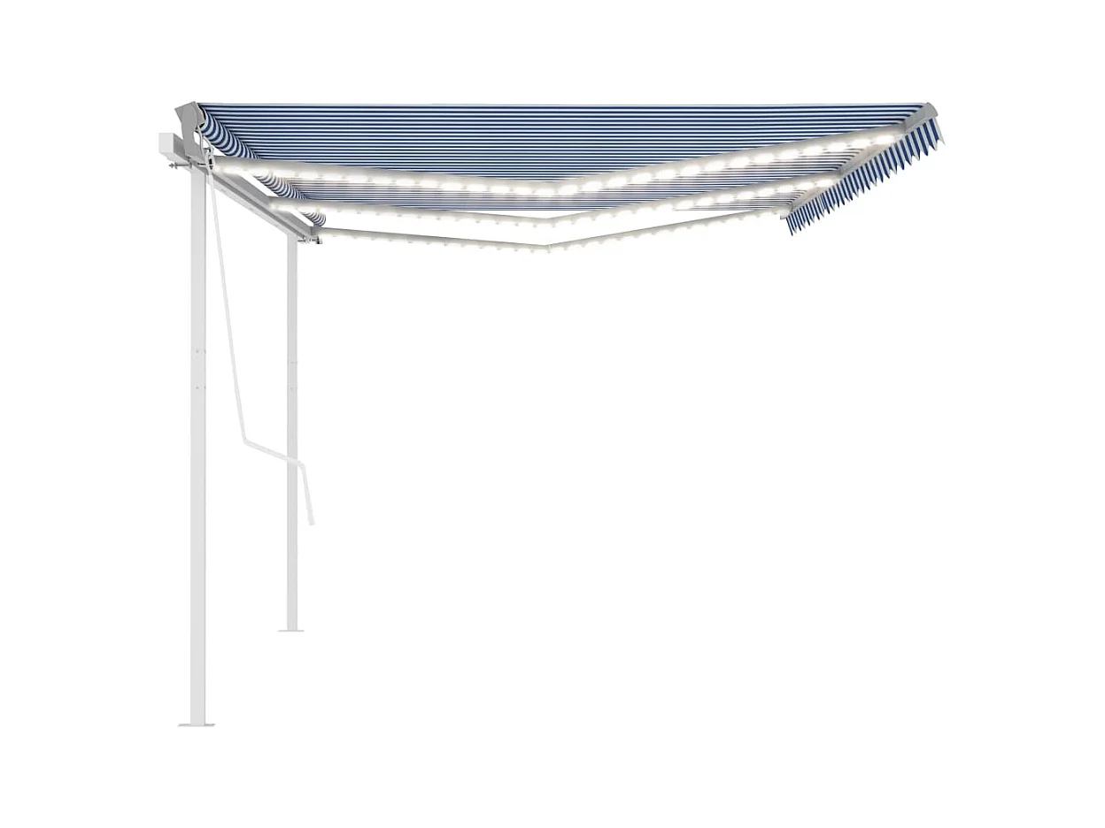 Toldo retráctil manual con luz LED azul y blanco 6x3 m