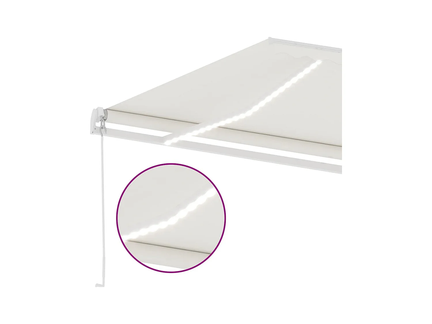 Toldo retráctil manual con luz LED color crema 600x300 cm
