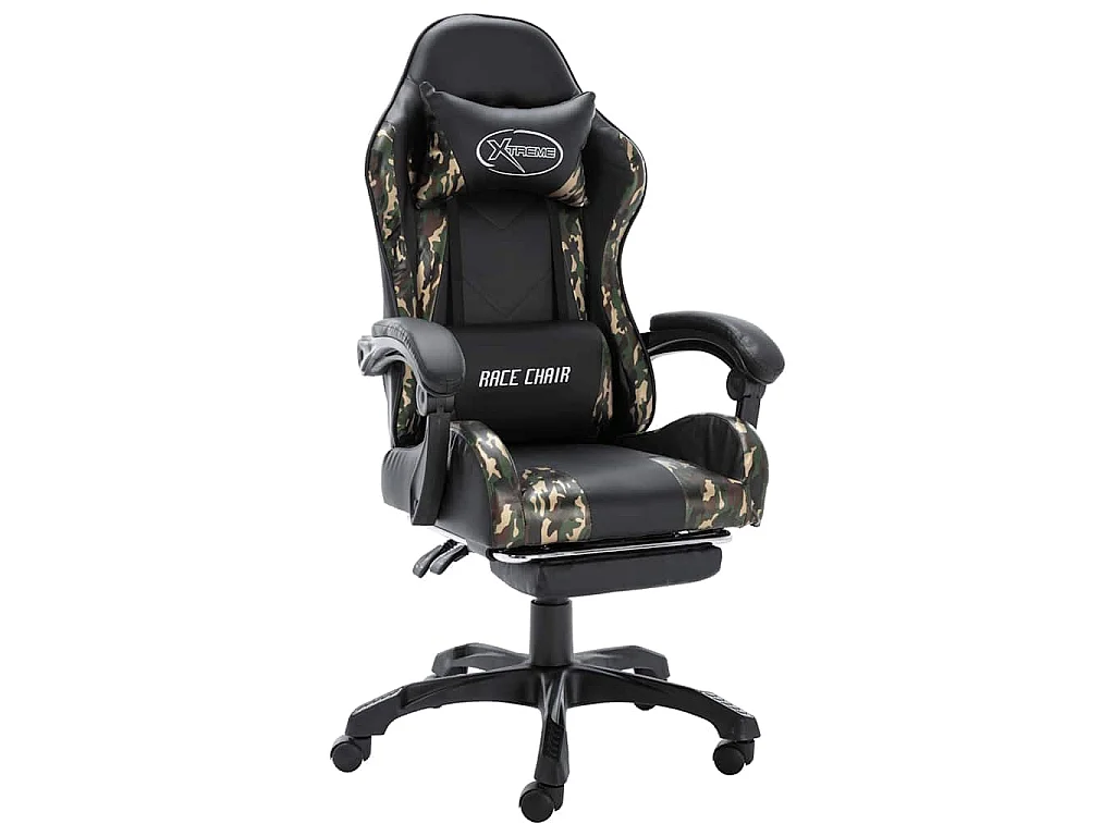 Sedia da Gaming con Poggiapiedi Nera e Mimetica in Similpelle