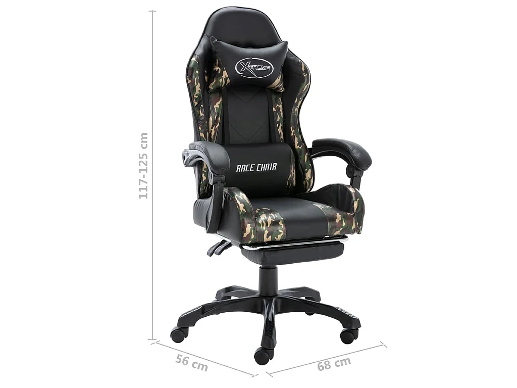 Sedia da Gaming con Poggiapiedi Nera e Mimetica in Similpelle