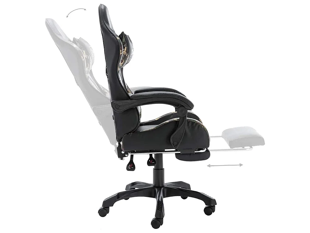 Fauteuil de jeux vidéo repose-pied Noir/camouflage Similicuir